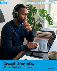 TREBLAB Active Noise Cancelling Headphones for Ultimate Focus